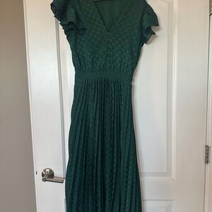 Max Studio Emerald Green Dot-Textured Midi Dress